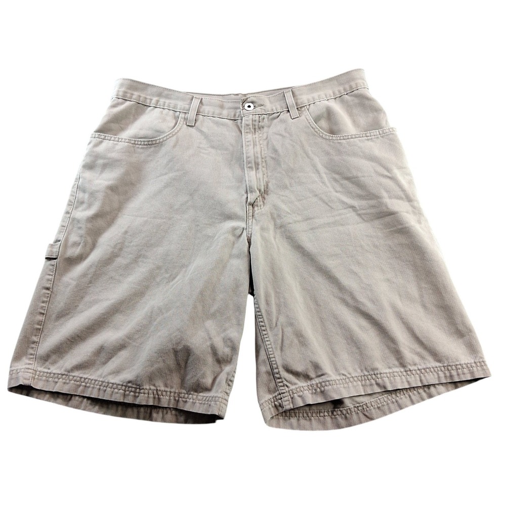 Vintage Levi's Carpenter Shorts 38 Tan Khaki Cotton Denim Baggy Hammer Loop